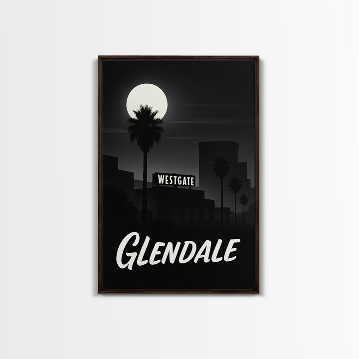 Glendale Arizona Travel Poster, Canvas Print, Night Street Poster Art, Glendale Poster Print, Living Room Wall Art, Vintage City Poster