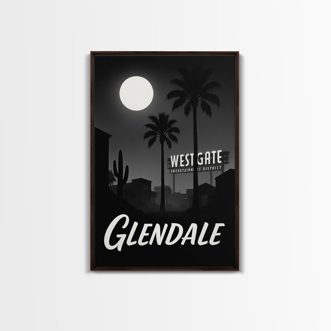Glendale Travel Poster, Framed Canvas Print, Night Street Poster Art, Glendale City Art, Fine Art Print, Watercolor Skyline, Design 2