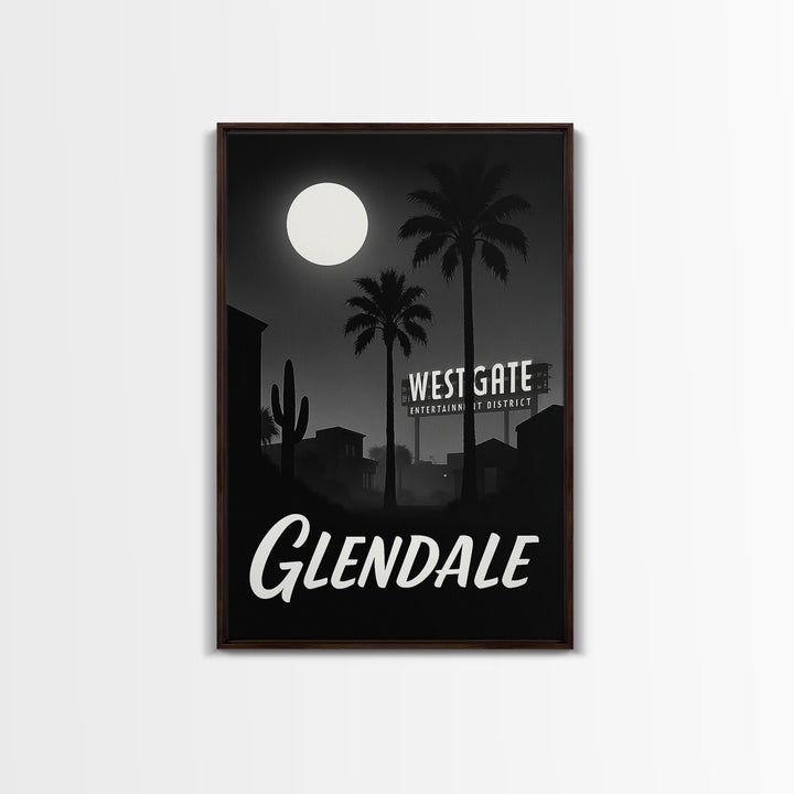 Glendale Travel Poster, Framed Canvas Print, Night Street Poster Art, Glendale City Art, Fine Art Print, Watercolor Skyline, Design 2