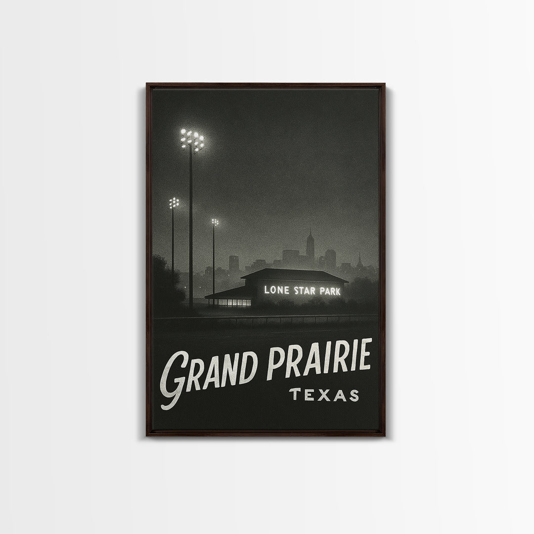 Grand Prairie Texas Travel Poster, Canvas Print, Dark Moody City Wall Art, Grand Prairie Wall Art, Vintage City Poster, Vintage City Art