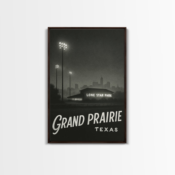 Grand Prairie Texas Travel Poster, Canvas Print, Dark Moody City Wall Art, Grand Prairie Wall Art, Vintage City Poster, Vintage City Art