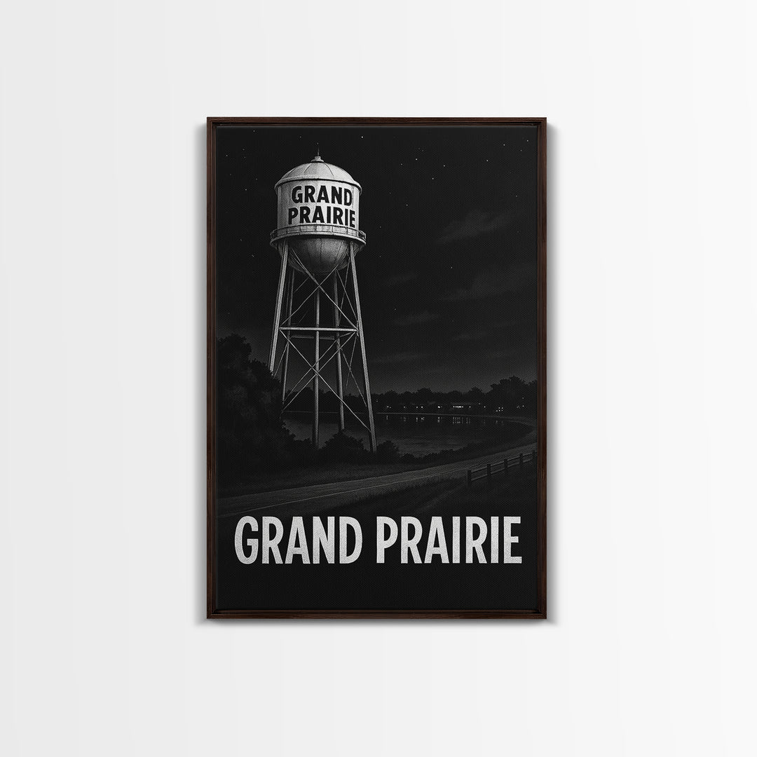 Grand Prairie Travel Poster, Canvas Print, Night Street Poster Art, Grand Prairie Poster Print, Watercolor Urban Skyline, Wanderlust Decor