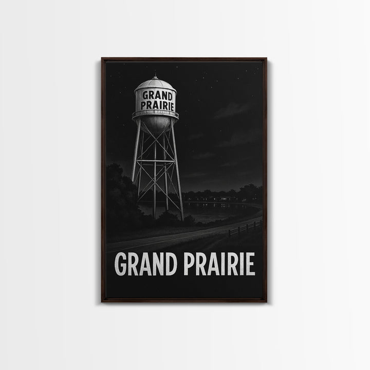 Grand Prairie Travel Poster, Canvas Print, Night Street Poster Art, Grand Prairie Poster Print, Watercolor Urban Skyline, Wanderlust Decor