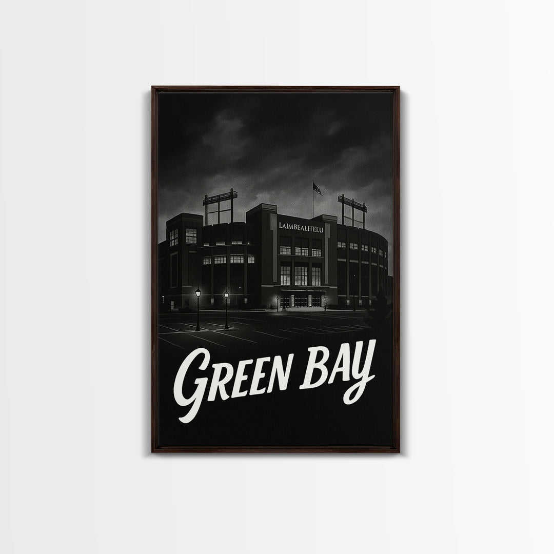 Green Bay Travel Poster, Canvas Print, Dark Moody City Wall Art, Green Bay Travel Art, Modern Wall Decor, Travel Poster Set, City Poster