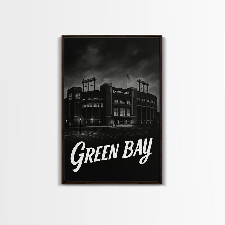 Green Bay Travel Poster, Canvas Print, Dark Moody City Wall Art, Green Bay Travel Art, Modern Wall Decor, Travel Poster Set, City Poster