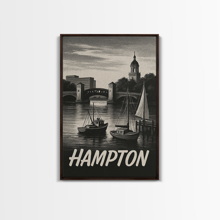 Hampton Travel Poster, Canvas Print, Night Street Poster Art, Hampton Poster Print, Travel Wall Art, City Art Print, Vintage Travel Art