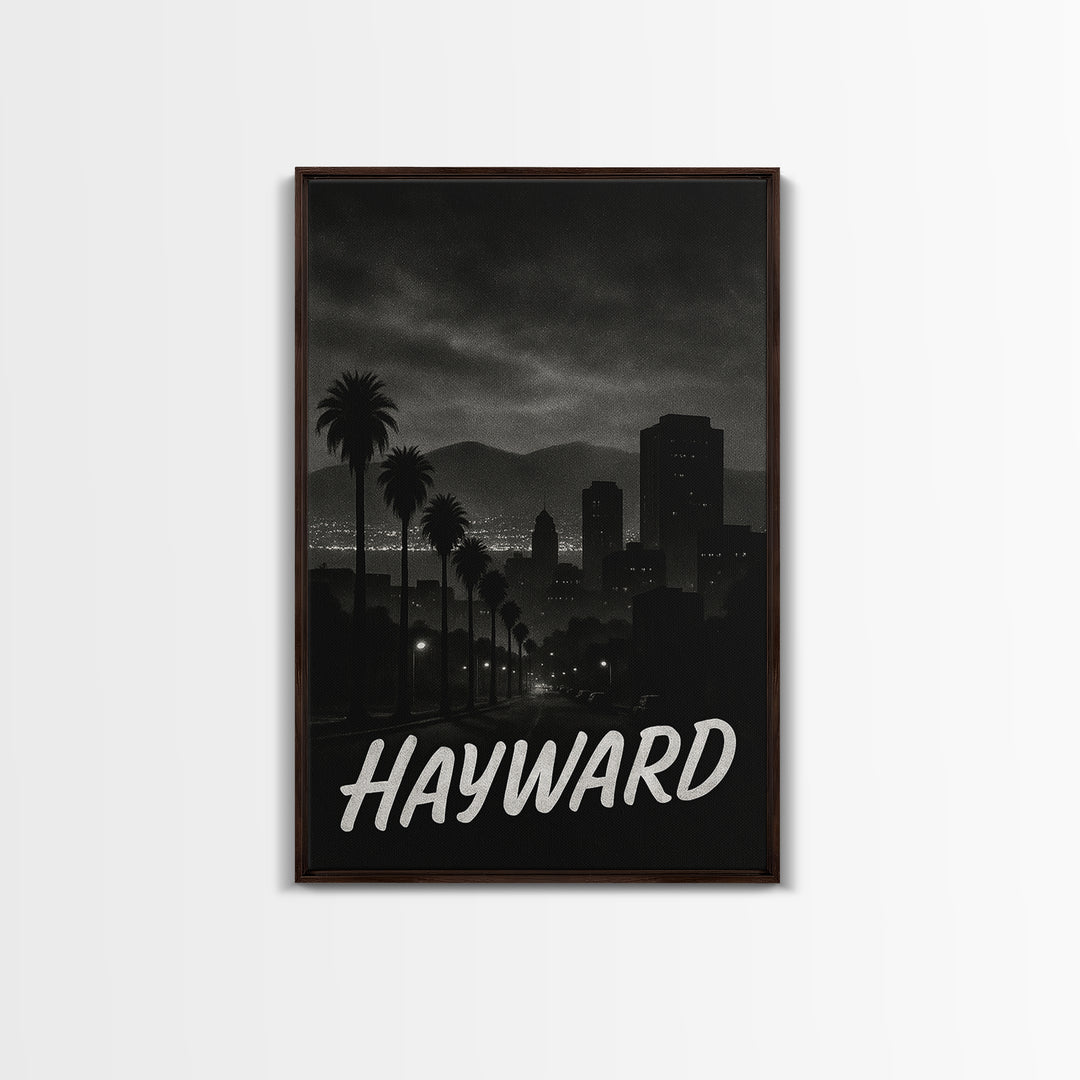 Hayward California Travel Poster, Canvas Print, Black And White Travel Art, Hayward City Art, Wall Decor, City Art Print, Gift For Travelers