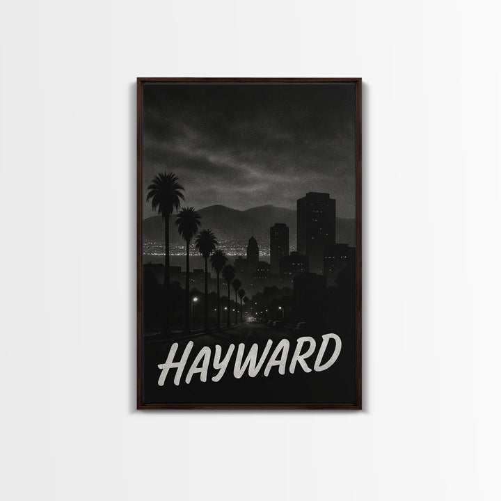Hayward California Travel Poster, Canvas Print, Black And White Travel Art, Hayward City Art, Wall Decor, City Art Print, Gift For Travelers