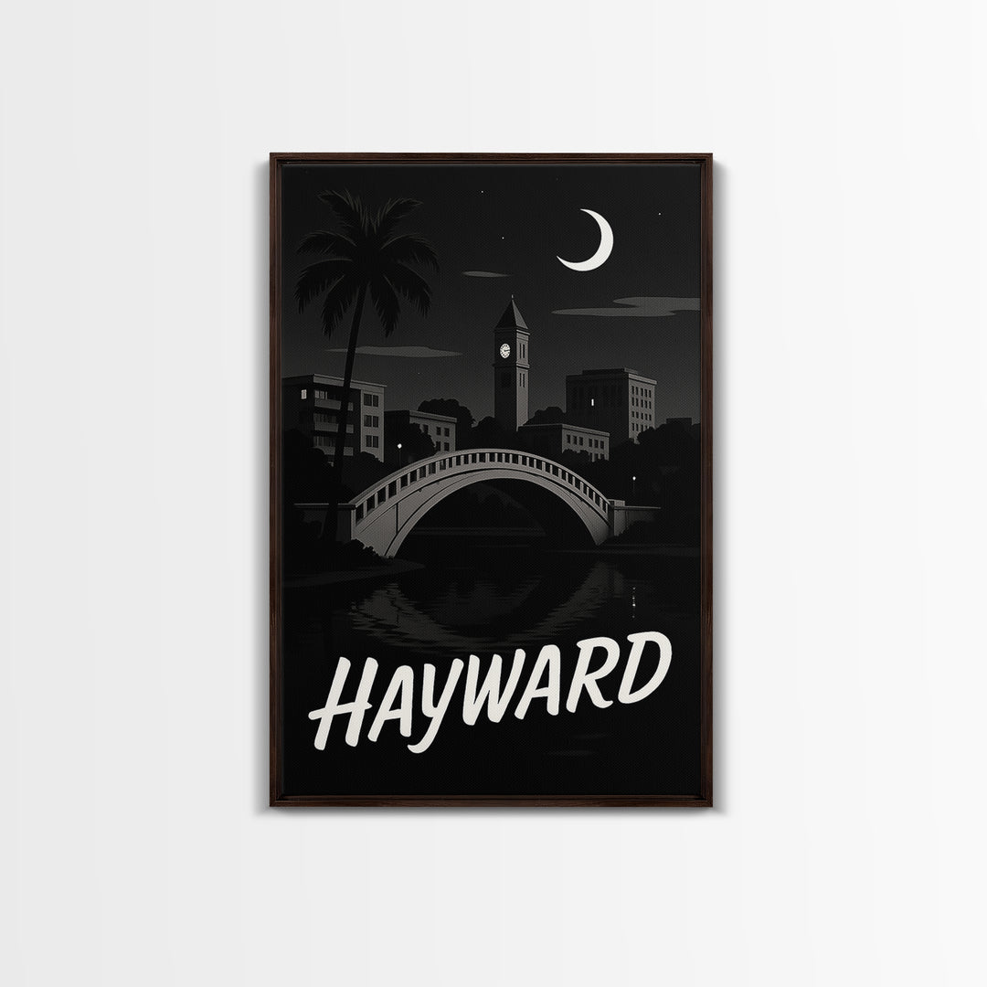 Hayward Travel Poster, Canvas Print, Dark Moody City Wall Art, Hayward Art Print, Travel Poster Art, Wanderlust Decor, Eclectic Wall Decor