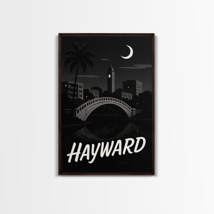 Hayward Travel Poster, Canvas Print, Dark Moody City Wall Art, Hayward Art Print, Travel Poster Art, Wanderlust Decor, Eclectic Wall Decor