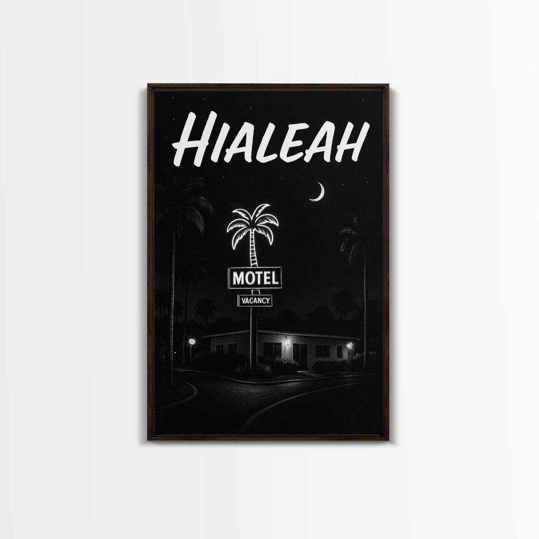 Hialeah Travel Poster, Framed Canvas Print, Vintage Noir Poster Art, Hialeah Art Print, Mid Century Wall Art, Vintage Travel Art