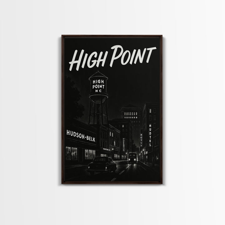 High Point Travel Poster, Framed Canvas Print, Black And White Travel Art, High Point Poster Print, Retro Travel Print, Vintage City Poster