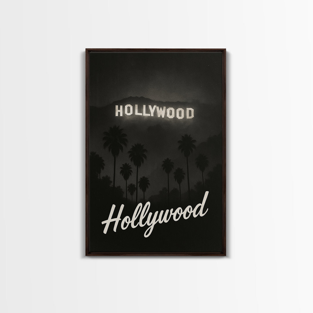 Hollywood Florida Travel Poster, Framed Canvas Print, Black And White Travel Art, Hollywood City Art, Travel Wall Art, Vintage City Poster