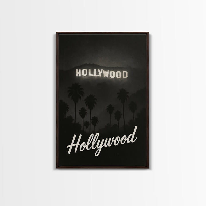 Hollywood Florida Travel Poster, Framed Canvas Print, Black And White Travel Art, Hollywood City Art, Travel Wall Art, Vintage City Poster