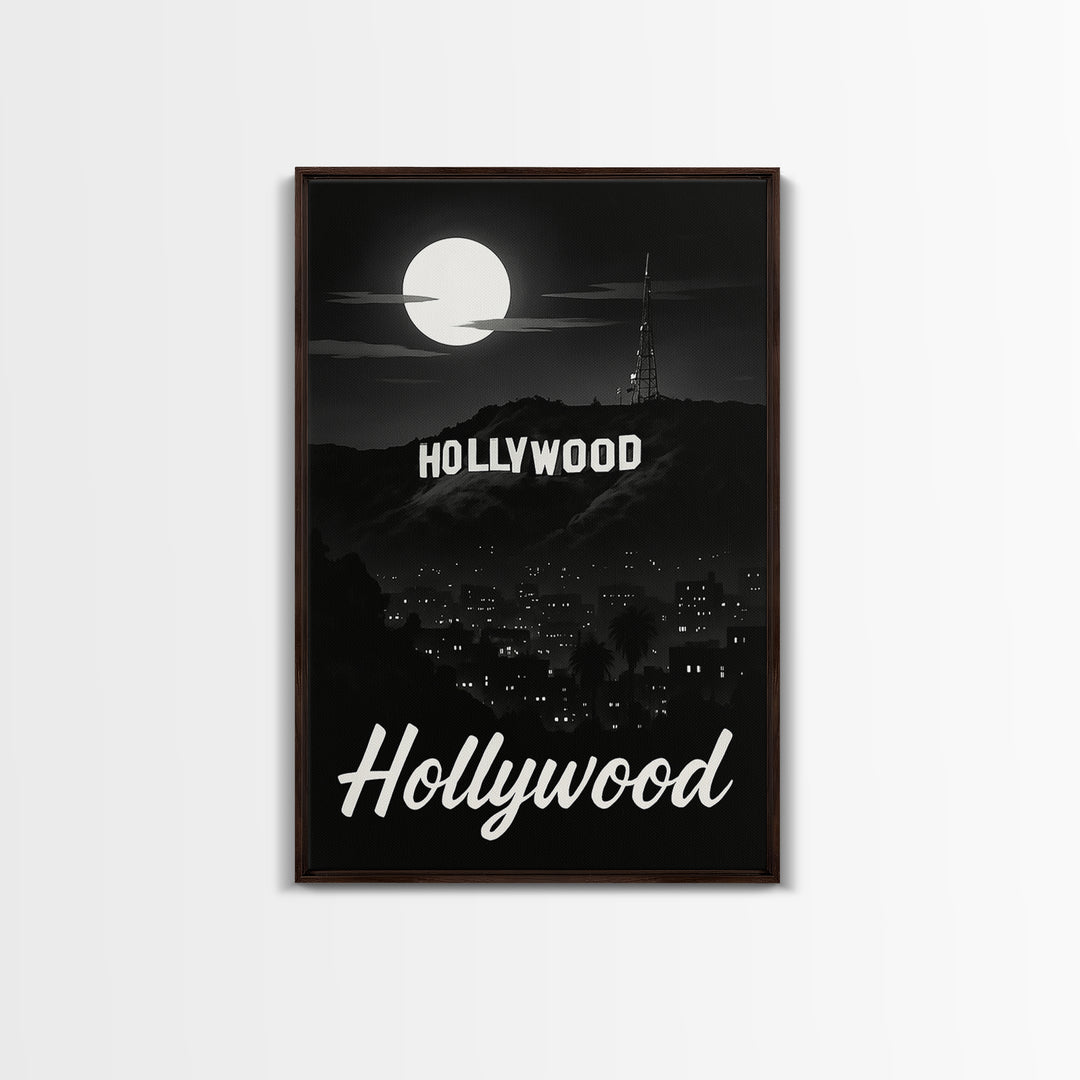 Hollywood Travel Poster, Framed Canvas Print, Night Street Poster Art, Hollywood Wall Art, Travel Poster Set, Travel Wall Art, Design 2