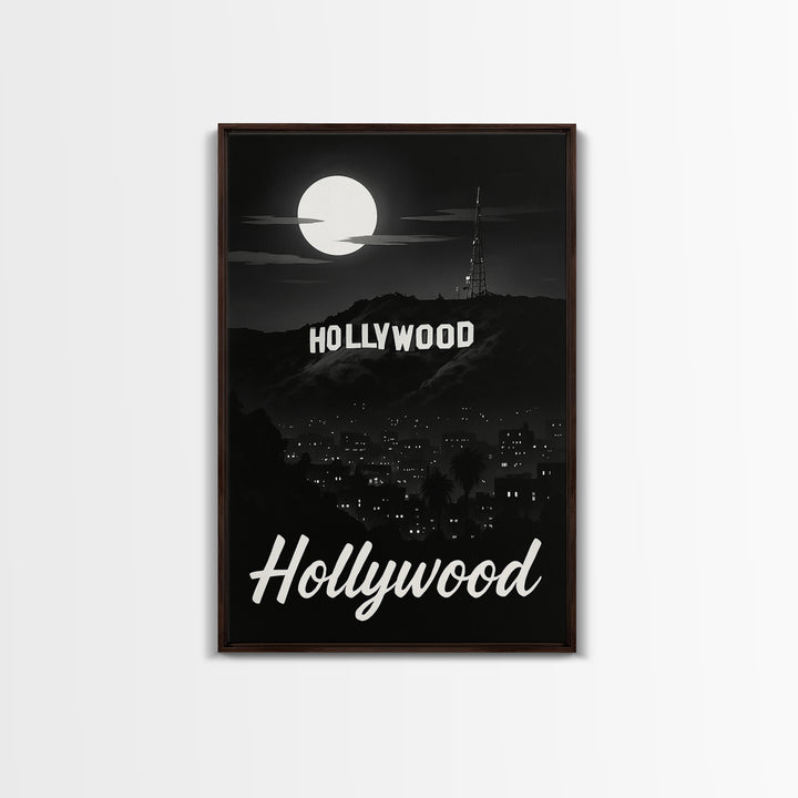 Hollywood Travel Poster, Framed Canvas Print, Night Street Poster Art, Hollywood Wall Art, Travel Poster Set, Travel Wall Art, Design 2