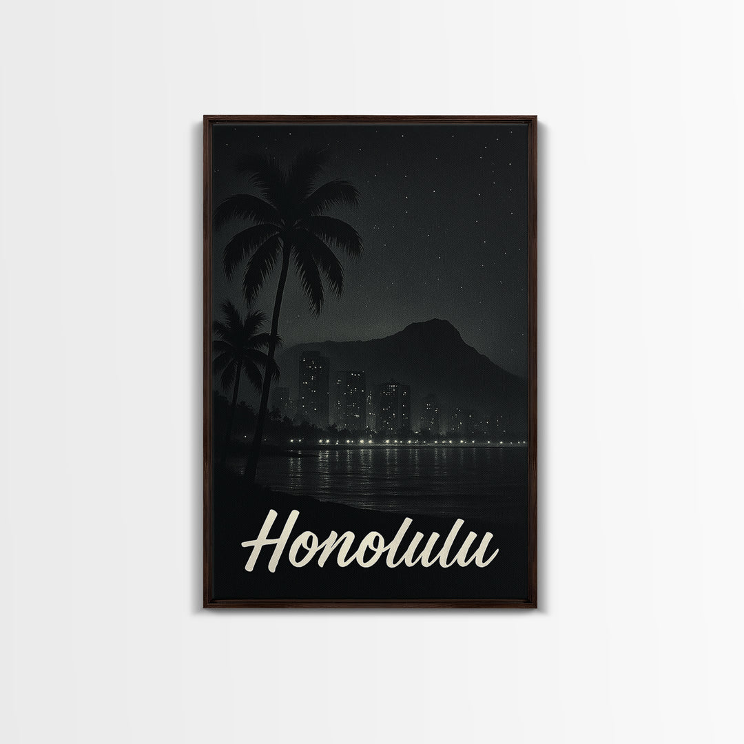 Honolulu Travel Poster, Canvas Print, Night Street Poster Art, Honolulu Art Print, Vintage City Art, Vintage Travel Print, Fine Art Print