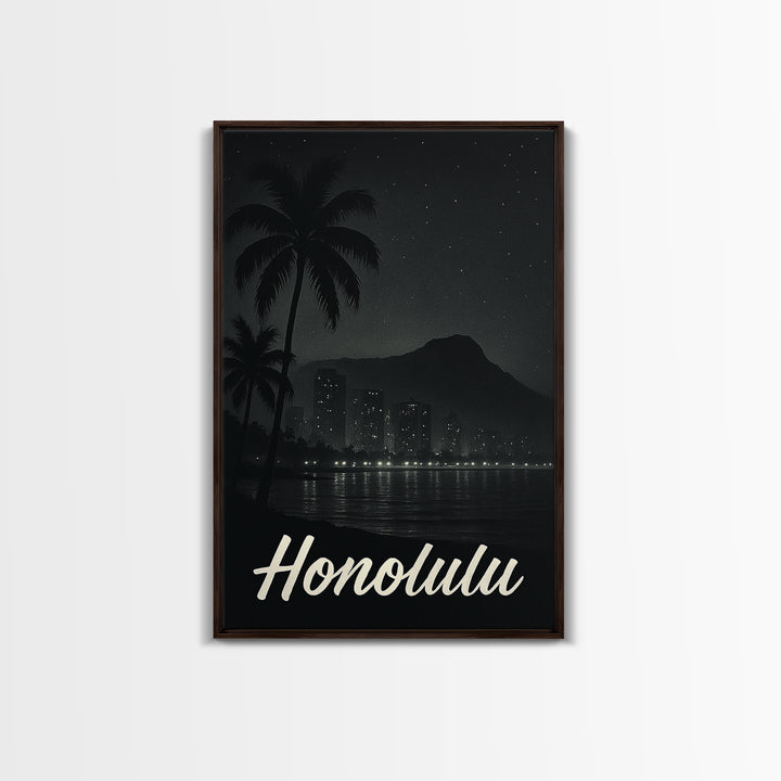 Honolulu Travel Poster, Canvas Print, Night Street Poster Art, Honolulu Art Print, Vintage City Art, Vintage Travel Print, Fine Art Print