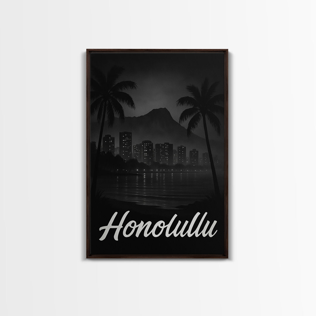 Honolulu Travel Poster, Framed Canvas Print, Vintage Noir Poster Art, Honolulu Wall Art, Travel Wall Art, Vintage Travel Print