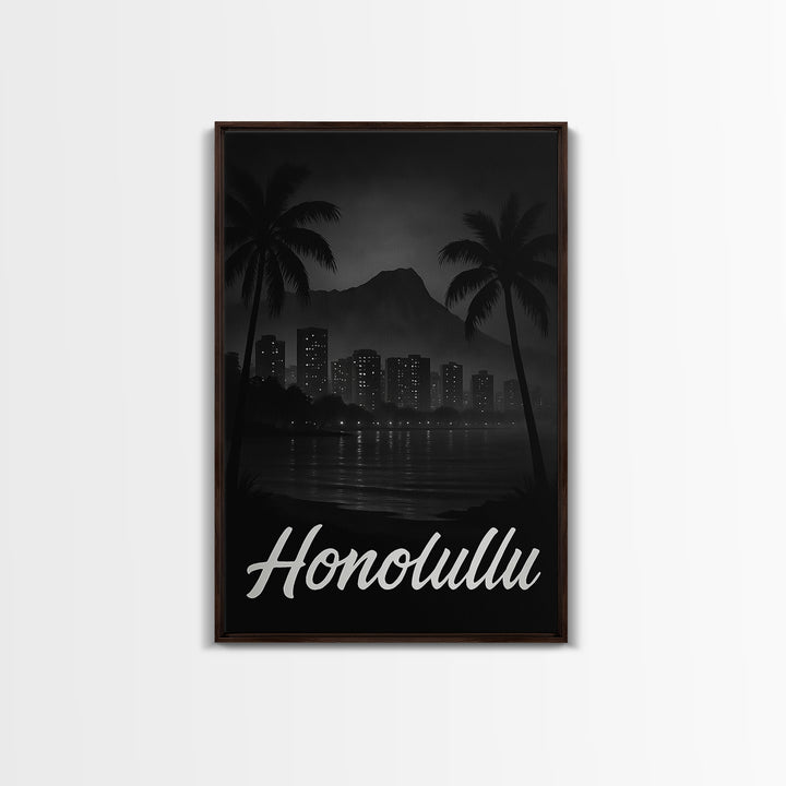 Honolulu Travel Poster, Framed Canvas Print, Vintage Noir Poster Art, Honolulu Wall Art, Travel Wall Art, Vintage Travel Print