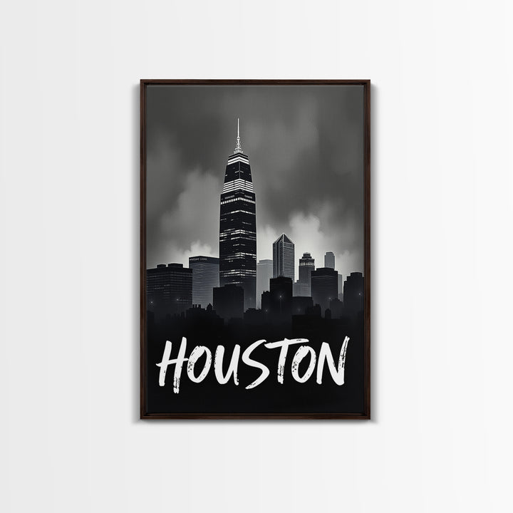 Houston Travel Poster, Framed Canvas Print, Black And White Travel Art, Houston Art Print, Retro Travel Print, City Travel Prints