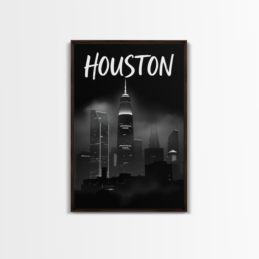 Houston Travel Poster, Canvas Print, Black And White Travel Art, Houston Art Print, Home Office Decor, Living Room Wall Art, Home Decor