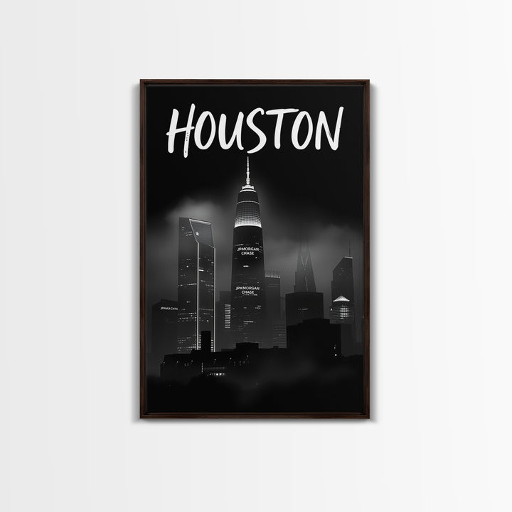 Houston Travel Poster, Canvas Print, Black And White Travel Art, Houston Art Print, Home Office Decor, Living Room Wall Art, Home Decor