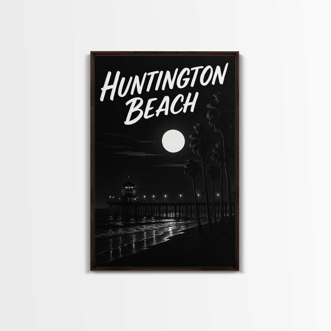 Huntington Beach Travel Poster, Canvas Print, Night Street Poster Art, Huntington Beach Wall Art, Modern Wall Decor, Fine Art Print
