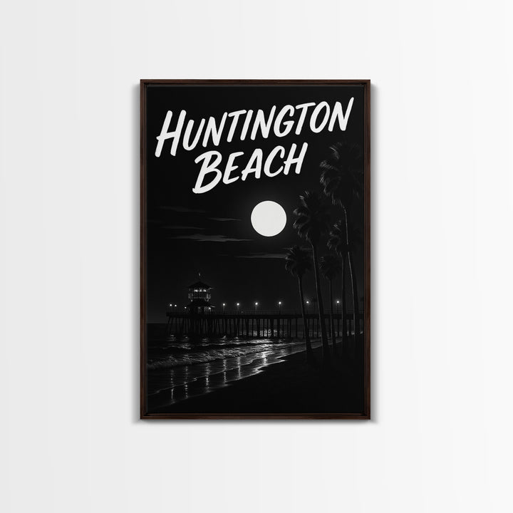 Huntington Beach Travel Poster, Canvas Print, Night Street Poster Art, Huntington Beach Wall Art, Modern Wall Decor, Fine Art Print