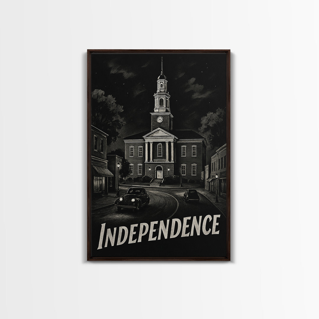 Independence Travel Poster, Canvas Print, Dark Moody City Wall Art, Independence Poster Print, Vintage Travel Art, Vintage City Poster