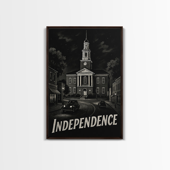 Independence Travel Poster, Canvas Print, Dark Moody City Wall Art, Independence Poster Print, Vintage Travel Art, Vintage City Poster