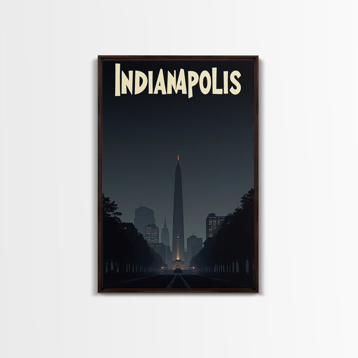 Indianapolis Travel Poster, Canvas Print, Night Street Poster Art, Indianapolis Travel Art, Watercolor Skyline Art, Gift For Travelers
