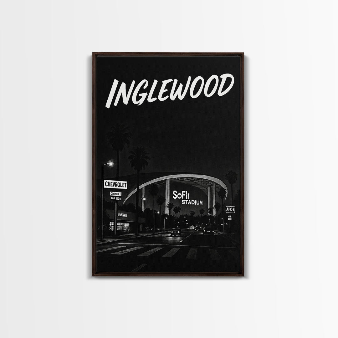 Inglewood Travel Poster, Framed Canvas Print, Night Street Poster Art, Inglewood Wall Art, City Travel Prints, Fine Art Print, Design 2