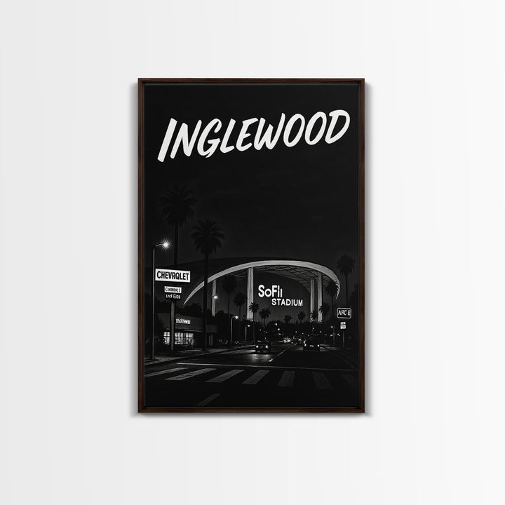 Inglewood Travel Poster, Framed Canvas Print, Night Street Poster Art, Inglewood Wall Art, City Travel Prints, Fine Art Print, Design 2