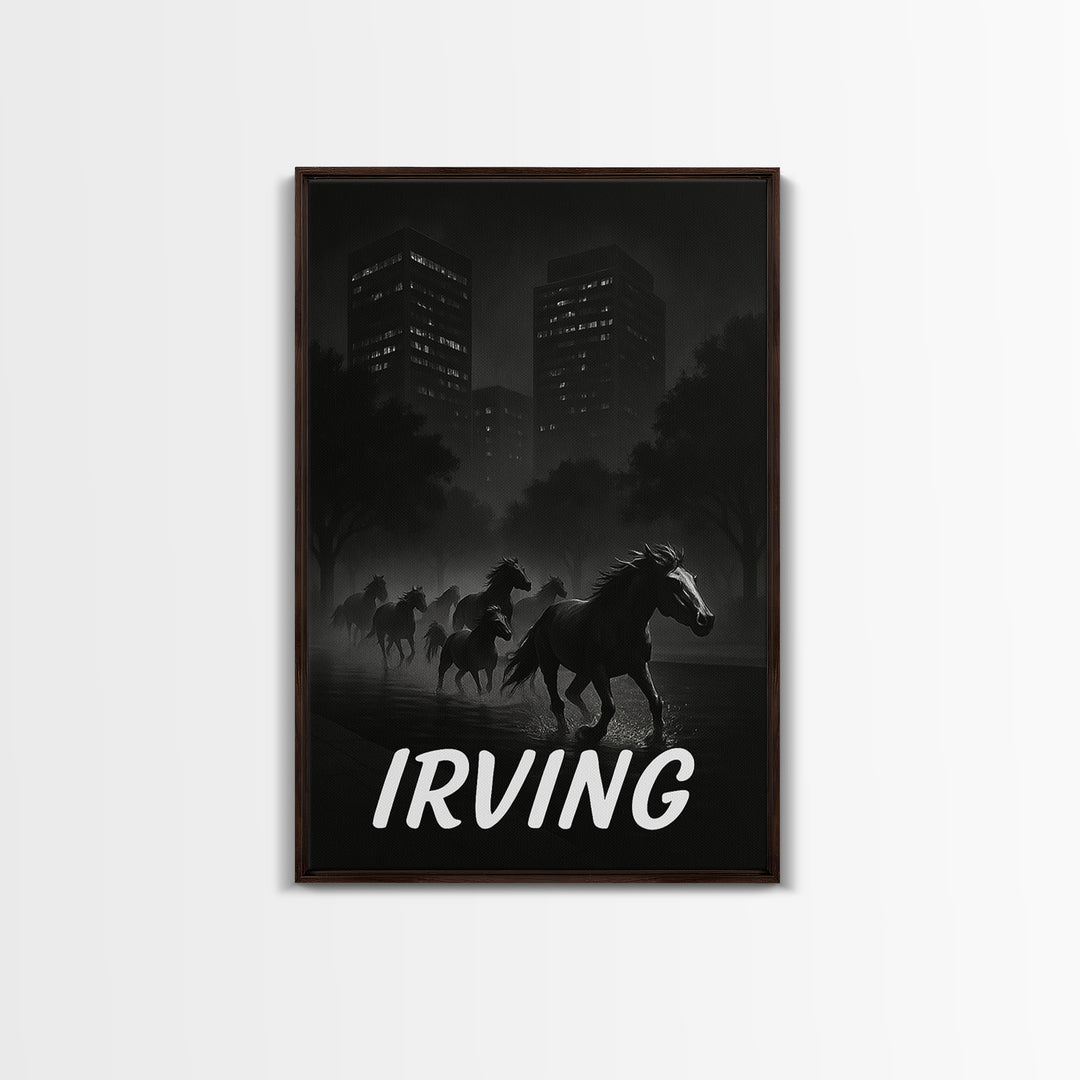 Irving Texas Travel Poster, Canvas Print, Dark Moody City Wall Art, Irving Poster Print, Travel Poster Set, Travel Wall Decor, Wall Decor