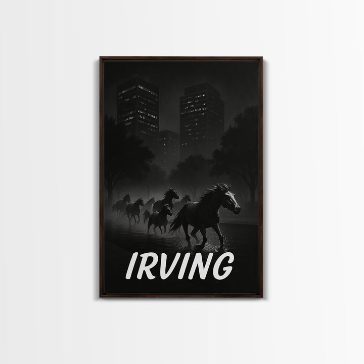 Irving Texas Travel Poster, Canvas Print, Dark Moody City Wall Art, Irving Poster Print, Travel Poster Set, Travel Wall Decor, Wall Decor