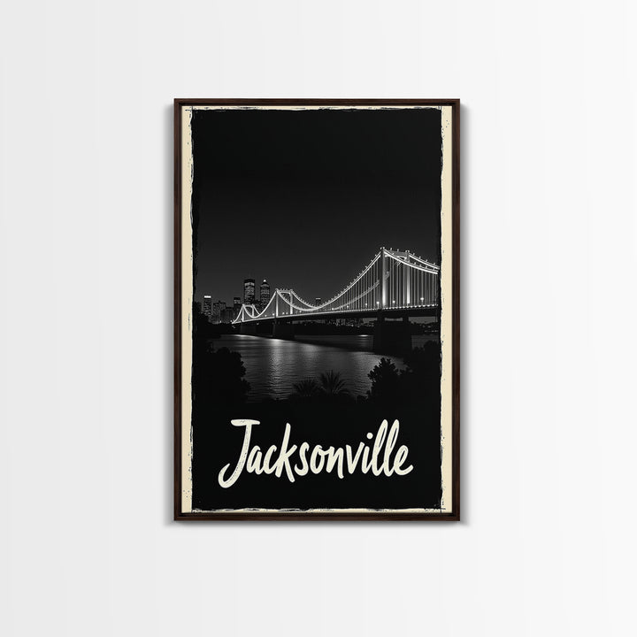 Jacksonville Travel Poster, Framed Canvas Print, Black And White Travel Art, Jacksonville Art Print, Retro Travel Print, Home Office Decor