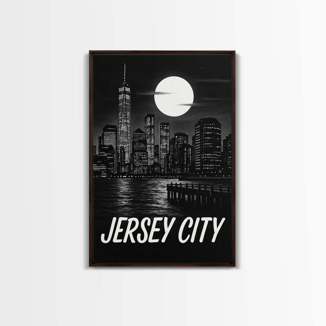 Jersey City Travel Poster, Framed Canvas Print, Vintage Noir Poster Art, Jersey City Travel Art, Vintage Travel Print, Vintage City Poster