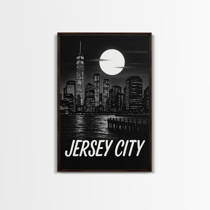 Jersey City Travel Poster, Framed Canvas Print, Vintage Noir Poster Art, Jersey City Travel Art, Vintage Travel Print, Vintage City Poster