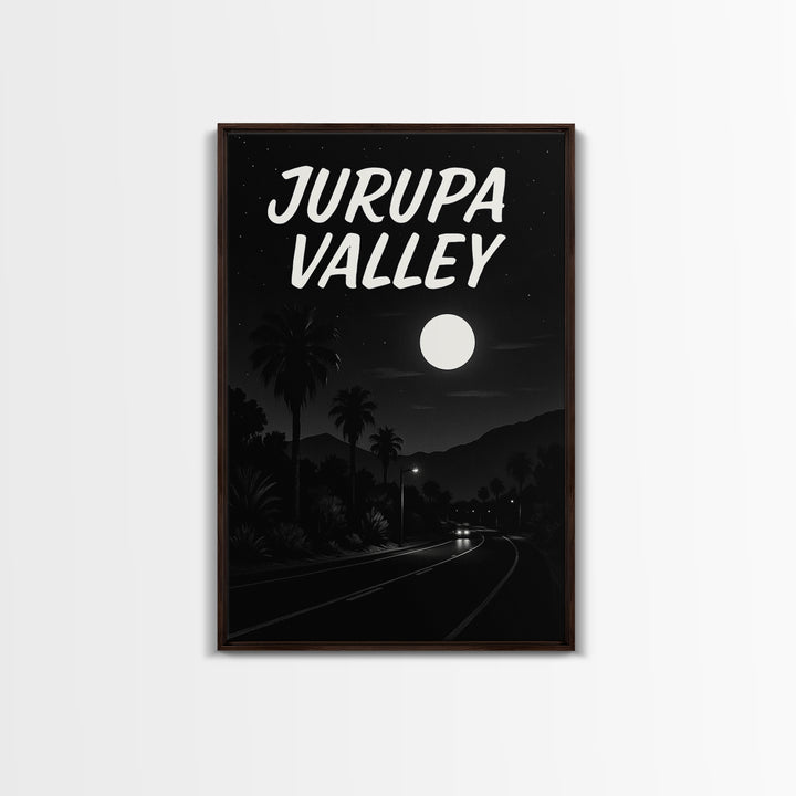 Jurupa Valley Travel Poster, Framed Canvas Print, Vintage Noir Poster Art, Jurupa Valley City Art, Vintage City Art, Mid Century Wall Art