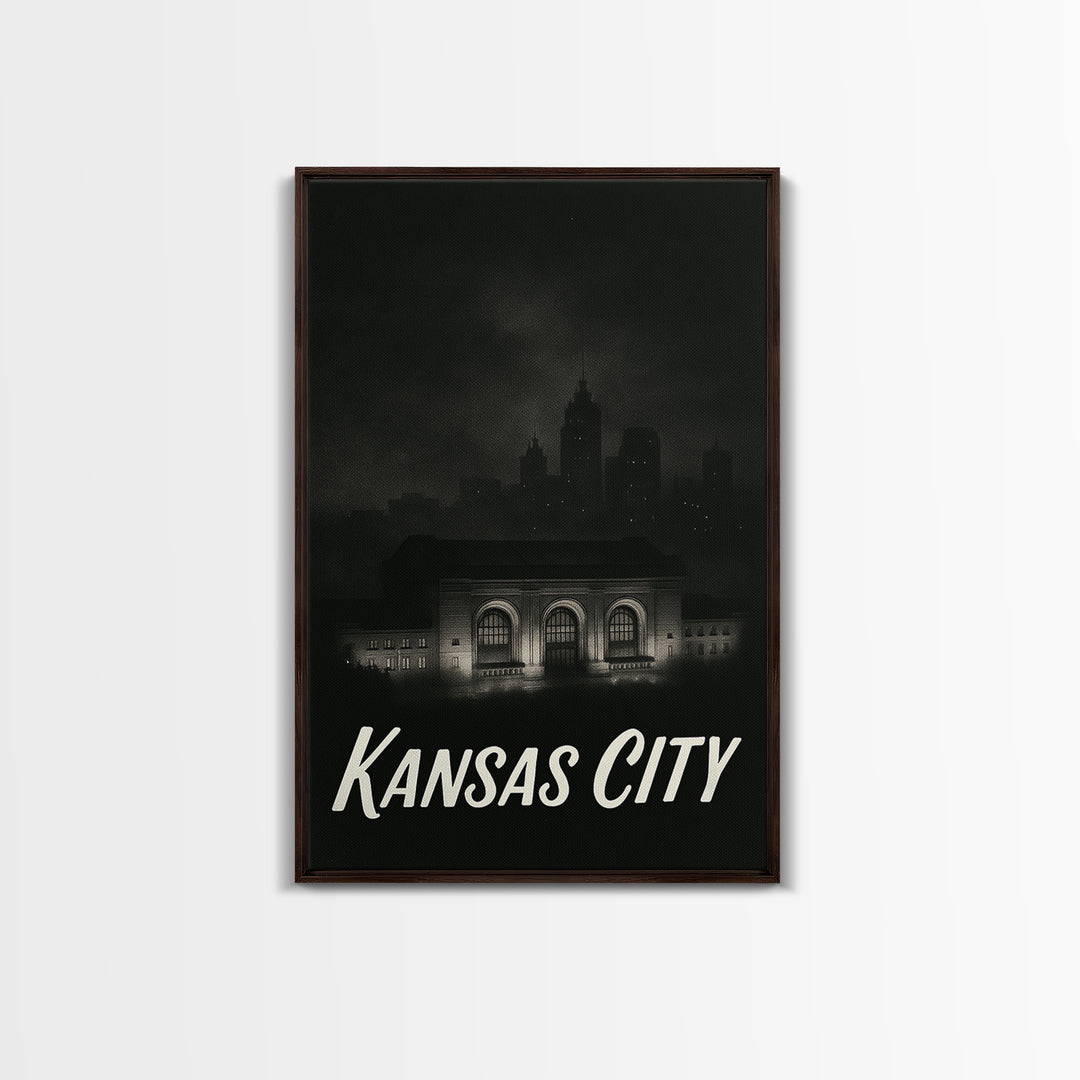 Kansas City Travel Poster, Canvas Print, Vintage Noir Poster Art, Kansas City Travel Art, City Travel Prints, Travel Art Print