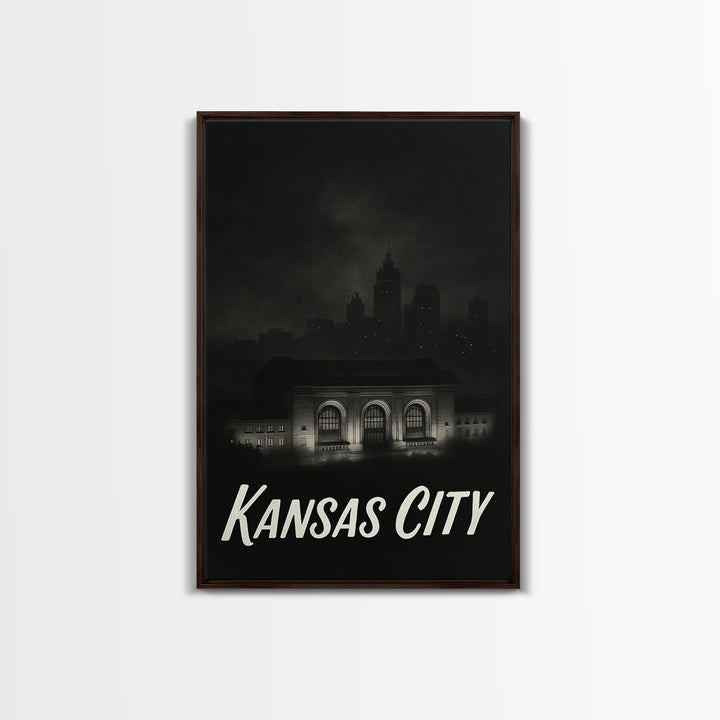 Kansas City Travel Poster, Canvas Print, Vintage Noir Poster Art, Kansas City Travel Art, City Travel Prints, Travel Art Print
