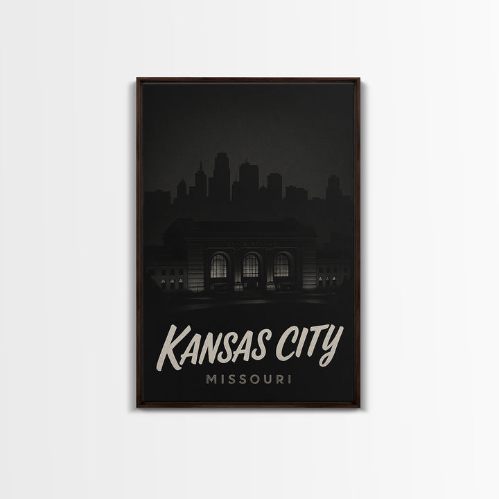 Kansas City Travel Poster, Canvas Print, Dark Moody City Wall Art, Kansas City Wall Art, Travel Wall Art, City Travel Prints, Home Decor