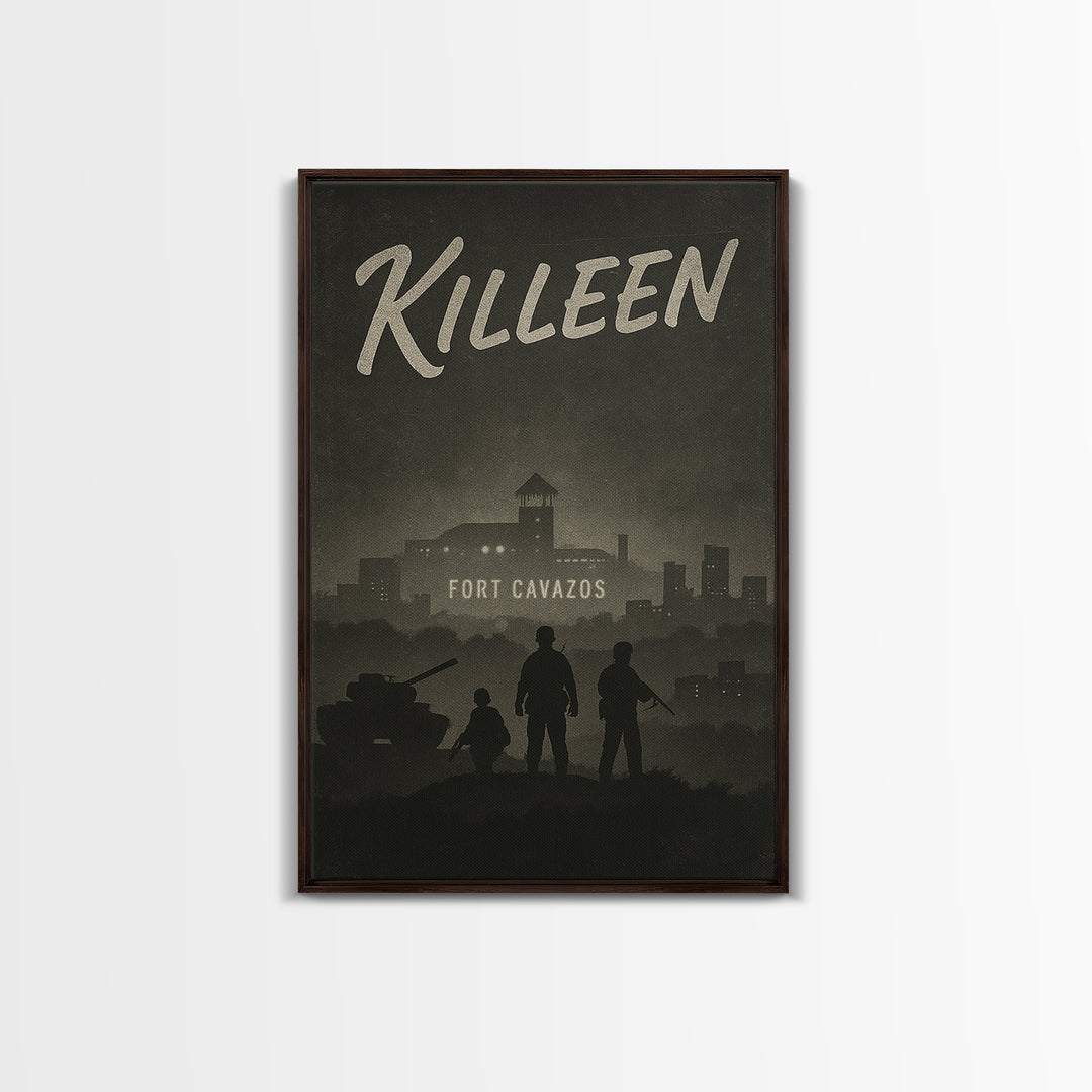 Killeen Texas Travel Poster, Framed Canvas Print, Black And White Travel Art, Killeen Wall Art, Vintage City Poster, Travel Art Print