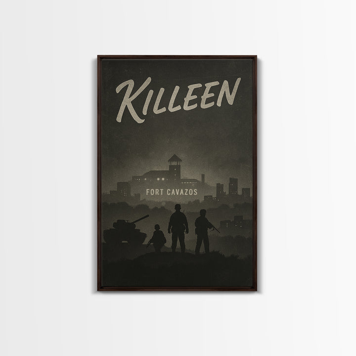 Killeen Texas Travel Poster, Framed Canvas Print, Black And White Travel Art, Killeen Wall Art, Vintage City Poster, Travel Art Print