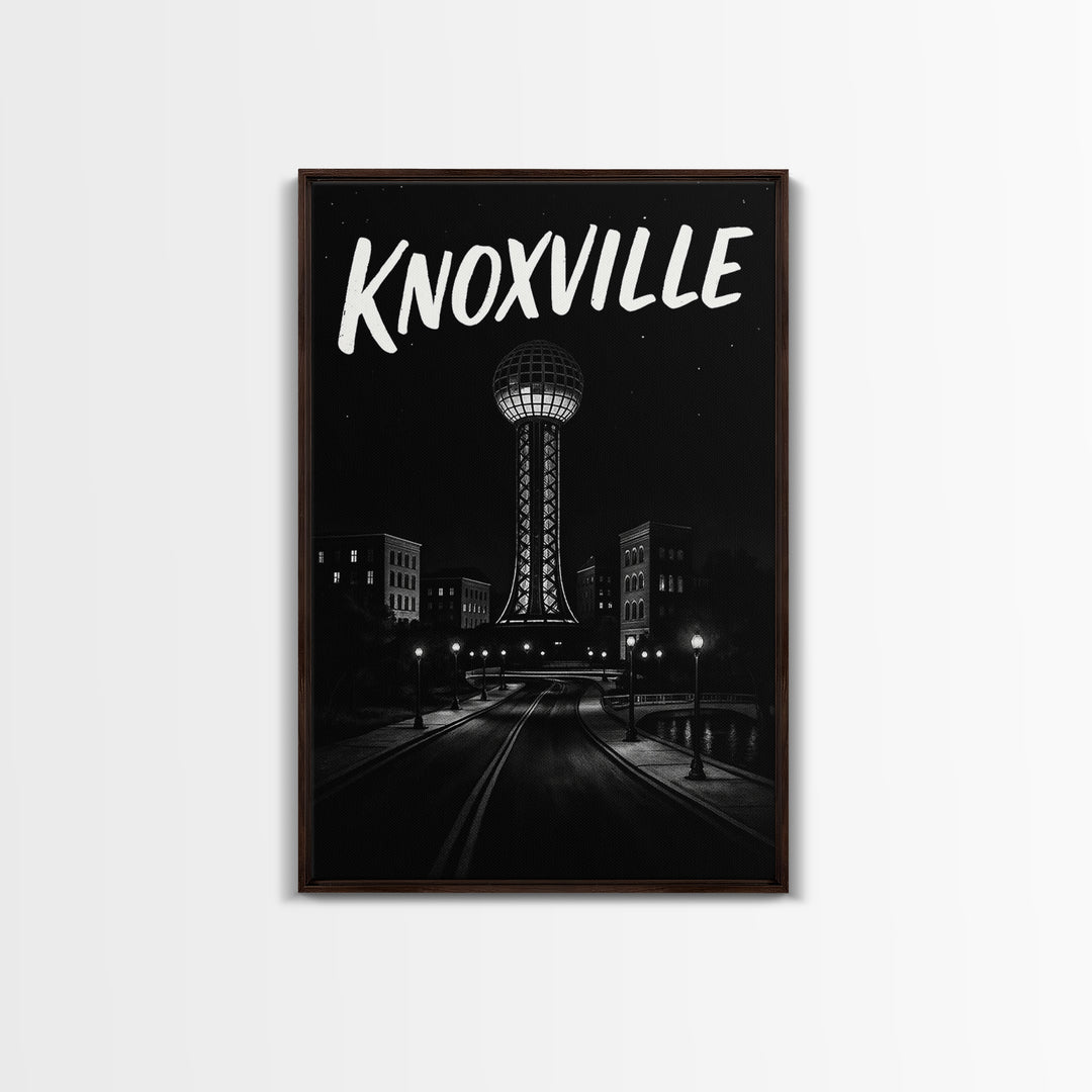 Knoxville Travel Poster, Framed Canvas Print, Black And White Travel Art, Knoxville Travel Art, Retro Travel Print, Watercolor Skyline Art