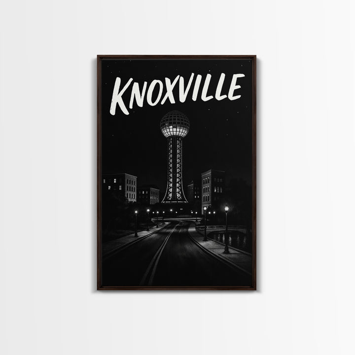 Knoxville Travel Poster, Framed Canvas Print, Black And White Travel Art, Knoxville Travel Art, Retro Travel Print, Watercolor Skyline Art
