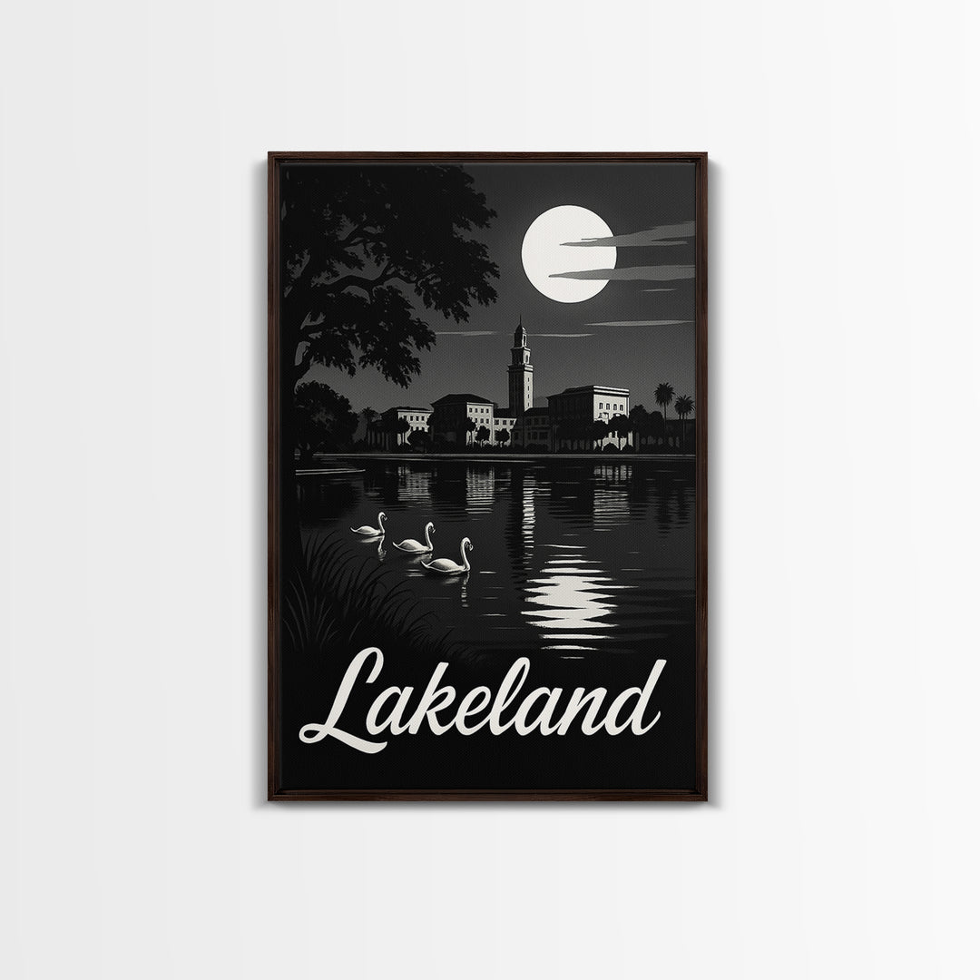 Lakeland Travel Poster, Canvas Print, Night Street Poster Art, Lakeland City Art, Travel Art Print, City Travel Prints, City Illustration