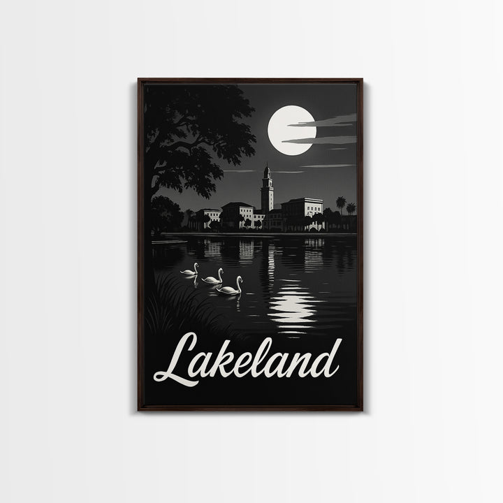 Lakeland Travel Poster, Canvas Print, Night Street Poster Art, Lakeland City Art, Travel Art Print, City Travel Prints, City Illustration