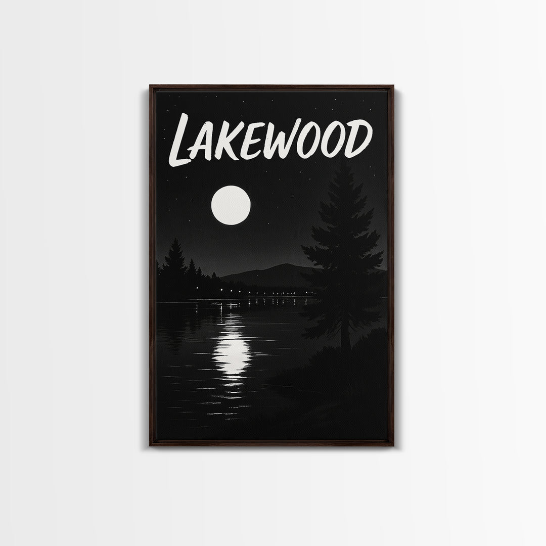 Lakewood Travel Poster, Canvas Print, Night Street Poster Art, Lakewood Wall Art, Living Room Wall Art, City Illustration, Landscape Art